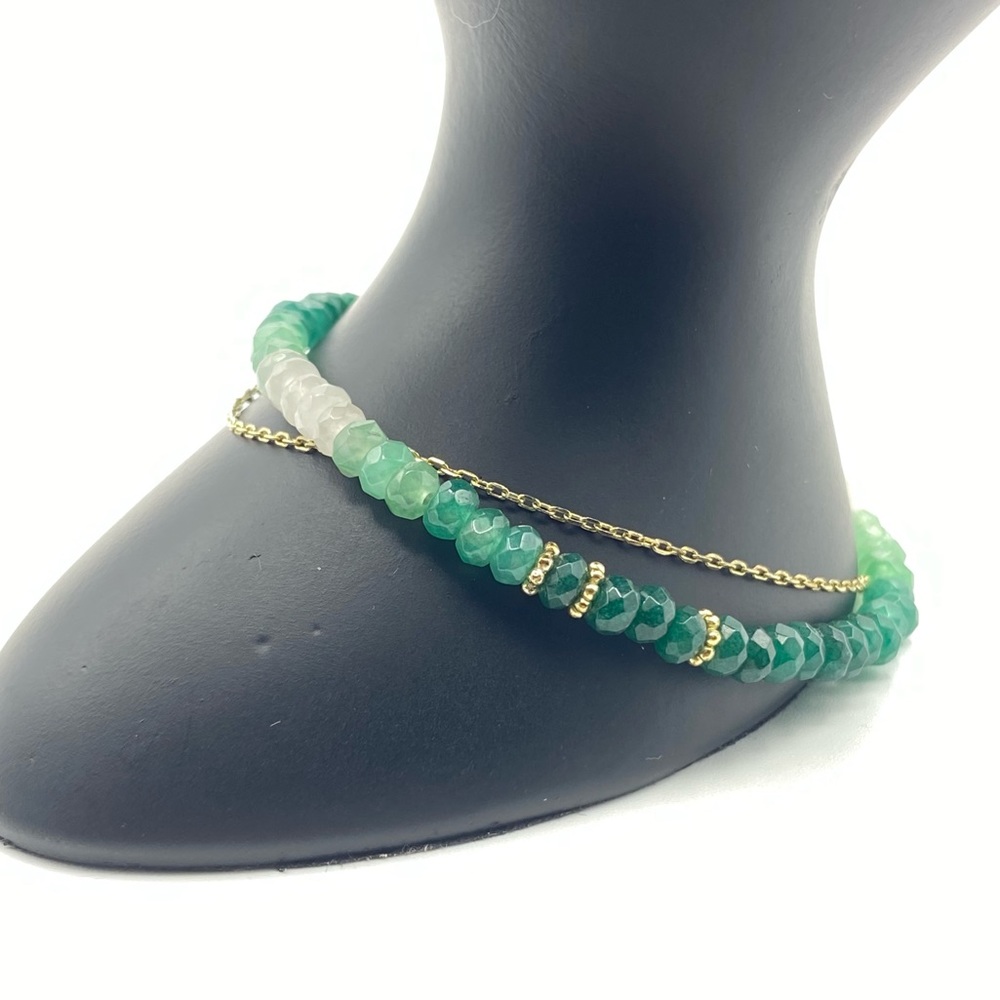 Green Ombre Crystal Glass Bead Gold Plate Silver Chain Bracelet Gold Vermeil